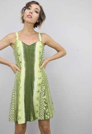 VINTAGE 90S PATTERNED SUMMER MINI SLIP DRESS