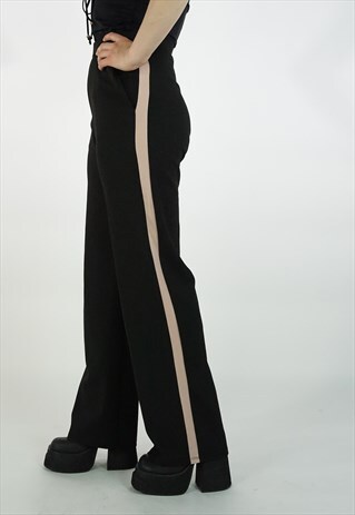 VINTAGE 90S WIDE LEG SPORTY STRIPED FLARED TROUSERS