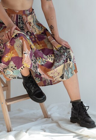 VINTAGE 70S BOHO PATTERNED MIDI SKIRT