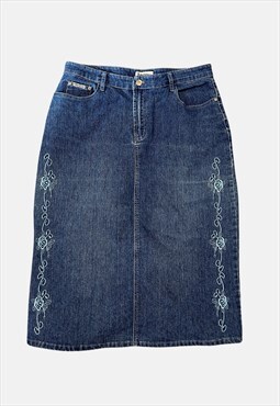 Vintage Embroidered Denim Skirt -L