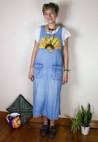 HANDPAINTED SUNFLOWER DENIM MIDI / MAXI DRESS