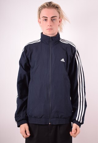 ADIDAS MENS VINTAGE TRACKSUIT TOP JACKET MEDIUM BLUE 90S