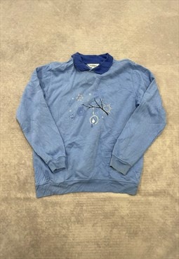 Vintage Sweatshirt Cottagecore Tree Bird Patterned Jumper