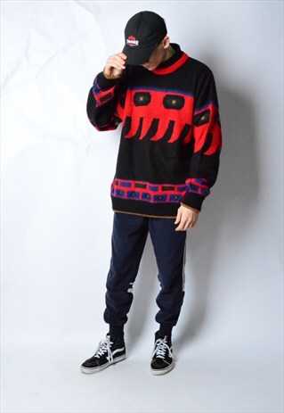 VINTAGE VIBRANT AZTEC KNIT ALPACA WOOL DROP SHOULDER JUMPER