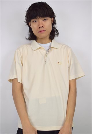 VINTAGE 90S BURBERRY PALE YELLOW NOVA CHECK POLO