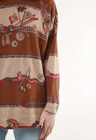 80S VINTAGE ABSTRACT PRINT GOLF LONG SLEEVED TOP 390
