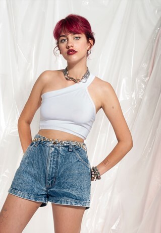 VINTAGE ACID DENIM SHORTS 90S HIGH-WAISTED SUMMER JEANS