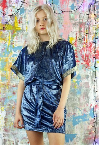 RELAX FIT DRESS IN BLUE VELVET WITH KIMONO SLEEVES