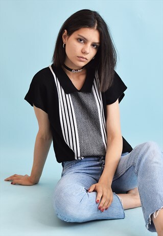 70'S RETRO KNITTED JAZZY STRIPED TOP BLOUSE