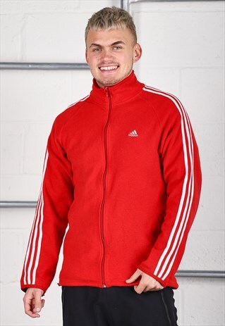Vintage Adidas Fleece in Red Zip Up Hiking Jumper Large