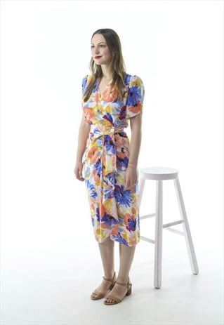 BOLD TROPICAL SHORT SLEEVE DRESS / FLORAL RETRO DRESS