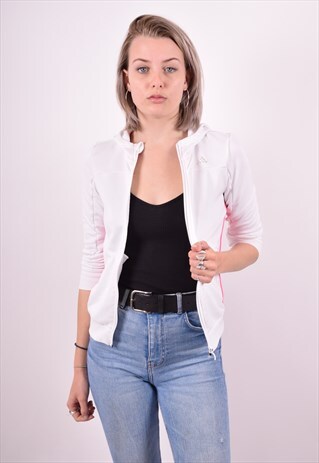 ADIDAS WOMENS VINTAGE HOODIE JACKET SMALL WHITE 90'S