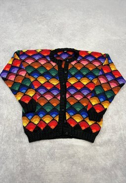 Vintage Knitted Cardigan Bright Patterned Alpaca Wool Knit