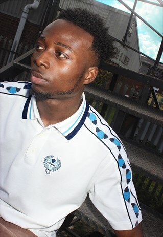 WHITE ELLESSE POLO SHIRT WITH NAVY AND BLUE DETAIL