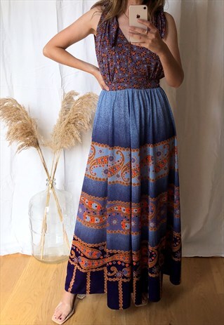 VINTAGE 70S PAISLEY PRINT SUMMER MAXI DRESS