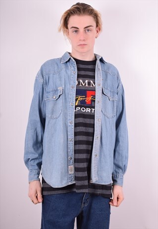 MENS VINTAGE DENIM SHIRT LARGE BLUE 90'S