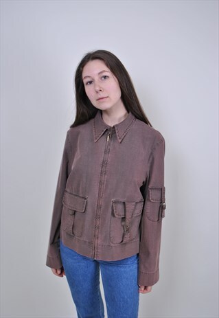 VINTAGE BROWN HERITAGE JACKET, 90S WOMEN WORK JACKET