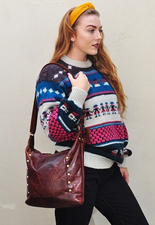 VINTAGE ROWALLAN LEATHER STUDDED SHOULDER CROSSBODY BAG
