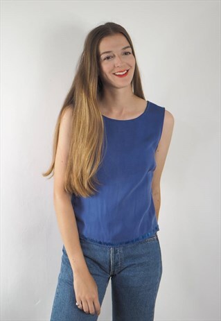VINTAGE BLUE SEQUIN SLEEVELESS BLOUSE