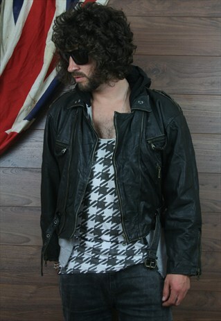 VINTAGE 70,S LEATHER BLACK PERFECTO BIKER JACKET LARGE (63)