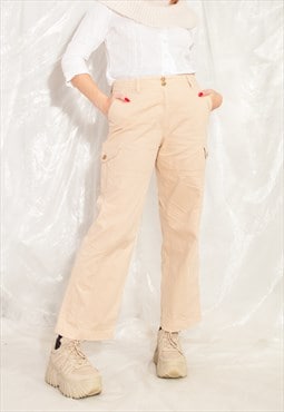 Vintage Cargo Pants 90s Rave Utility Trousers in Beige