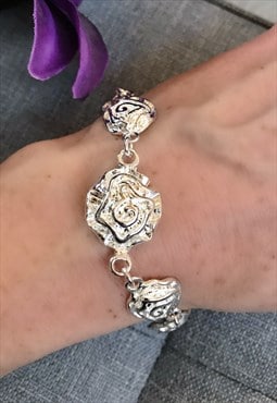 925 Silver Flower Chain Bracelet