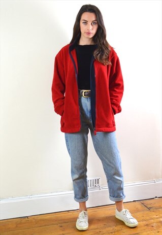 1997 ST MICHAEL VINTAGE RED & NAVY FULL ZIP FLEECE JACKET