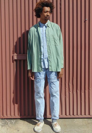 90S MINIMALIST LUXURY SAGE GREEN LINEN SHIRT XL