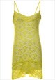 Vintage Lime Green Sheer Floral Lace Slip Dress - S