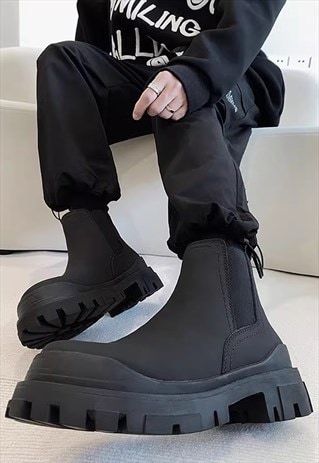 Monochrome boots tractor sole shoes platform ankle sneakers