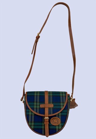 VINTAGE NAVY BLUE TARTAN PLAID CHECK CROSSBODY BAG
