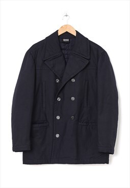 Vintage VERSACE Pea Coat Jacket Navy Blue