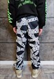 CHAIN PRINT JOGGERS HANDMADE BARBERED WIRE OVERALLS IN BLACK