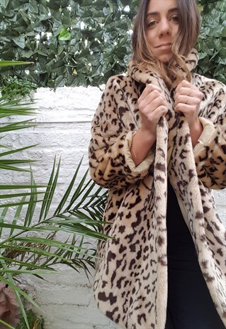 VINTAGE 80S FAUX FUR LEOPARD PRINT COAT