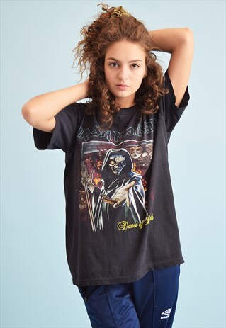 90'S RETRO IRON MAIDEN GRUNGE SLOGAN OVERSIZED T-SHIRT TEE