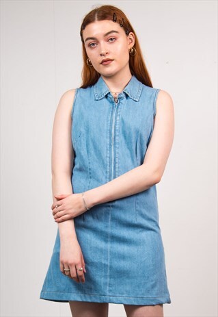 VINTAGE 90'S DENIM DRESS QUARTER ZIP