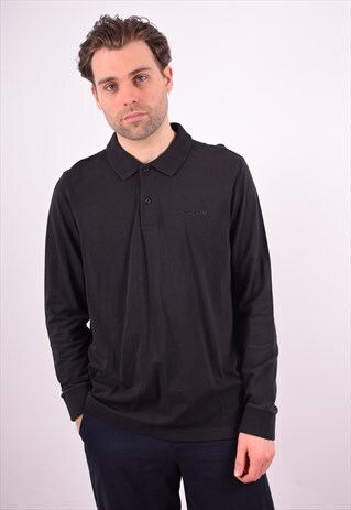 LOTTO MENS VINTAGE POLO SHIRT LONG SLEEVE XL BLACK 90S