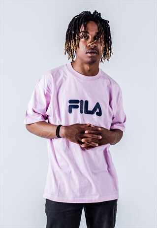 VINTAGE Y2K FILA T-SHIRT IN PINK WITH NAVY LOGO