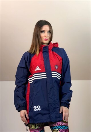 90S ADIDAS RUN WINDBREAKER JACKET VINTAGE BLUE WHITE