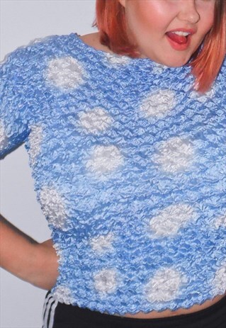 VINTAGE POPCORN TOP CRINKLE TOP CLOUD INSPIRED BLUE WHITE
