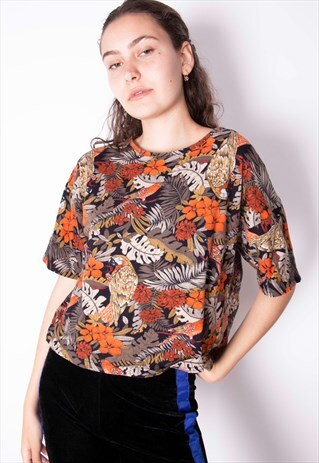 VINTAGE 80S PARROTS PRINT TOP ID:A222