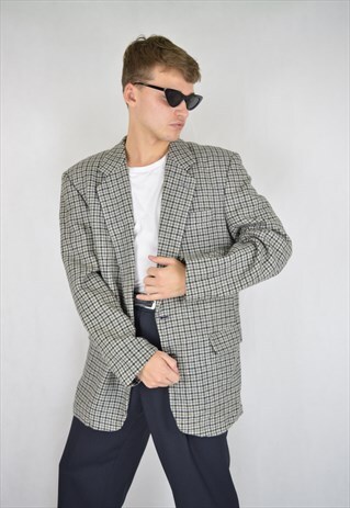 VINTAGE TWO COLOUR CHECKERED OVERSIZE RAVE BLAZER