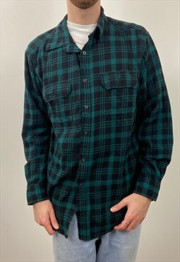 Vintage black and turquoise chequered flannel shirt