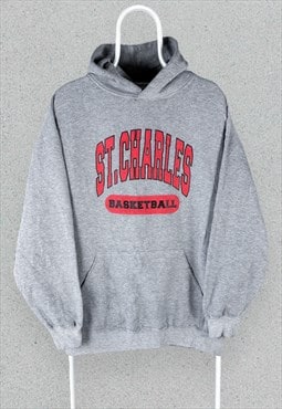 Vintage St Charles Basketball Grey Hoodie Mens XL