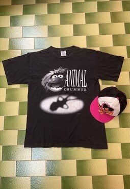 Vintage 90s Kermit Animal Drummer T-Shirt FREE Muppet Hat
