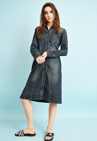 VINTAGE 90'S RETRO STONEWASH DENIM MIDI MOM'S DRESS