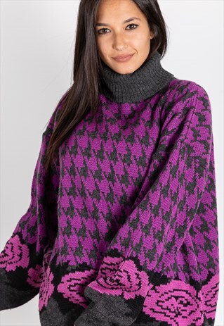 VINTAGE 80S WINTER PRINTED KNIT JUMPER / S8758