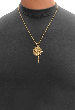 22" SAINT CHRISTOPHER CRUCIFIX PENDANT NECKLACE CHAIN - GOLD