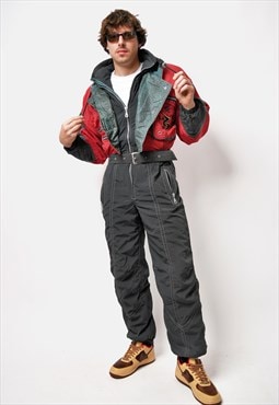 Vintage winter warm ski suit black red colour for men Retro