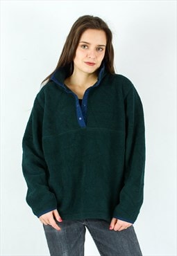 Pullover Fleece Sweatshirt Jumper Snap Up Sweater Top Green